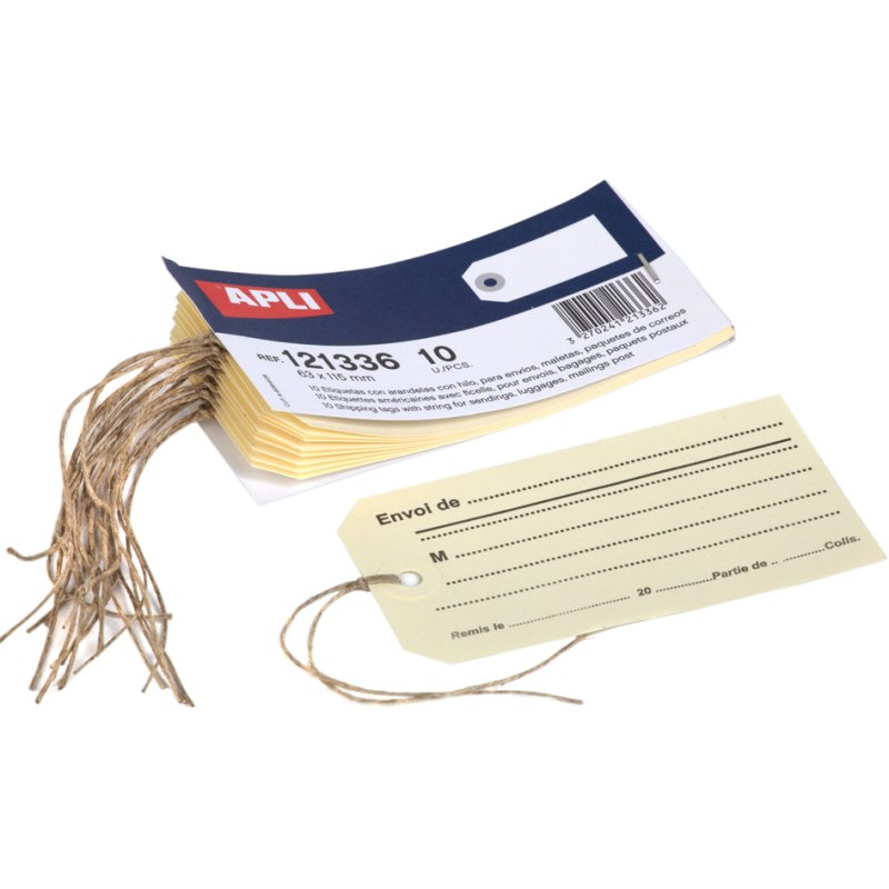 APLI etiketten met touw, karton, beige, 63×125 mm, 10 stuks
