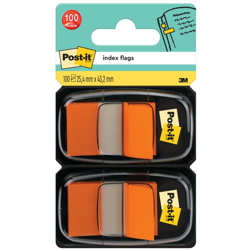 Post-it index markeringsstrips, 25,4 × 43,2 mm, rouge, 2 distributeurs