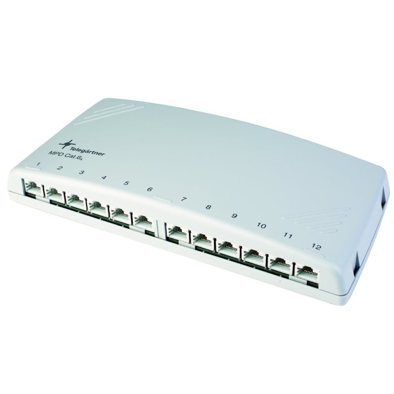 TELEGÄRTNER répartiteur de patchs modulaire catégorie 6A, 12 x prises RJ45, gris clair
