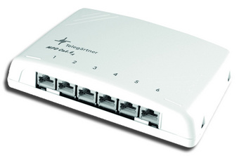 TELEGÄRTNER modulaire patchverdeler categorie 6A, 6x RJ45-poorten, ongeschermd, lichtgrijs