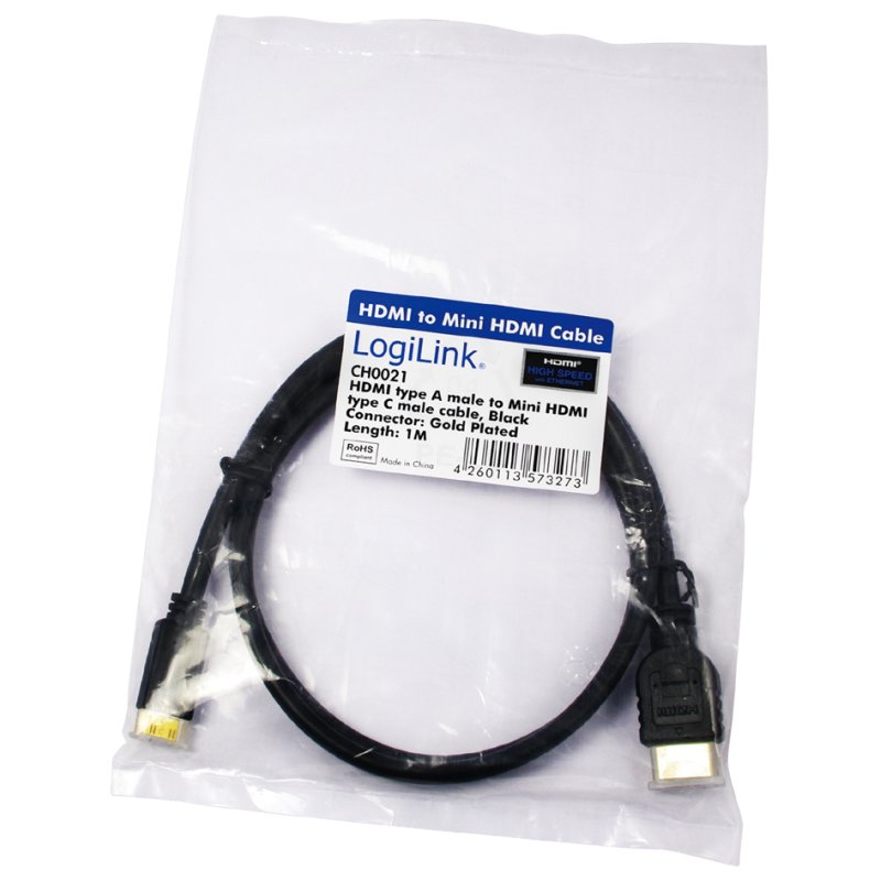 LogiLink HDMI kabel A naar mini C, zwart, 2 meter