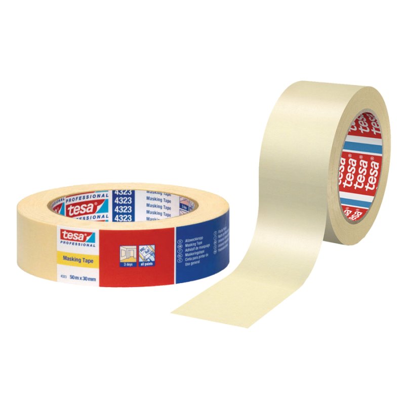 tesa ruban de masquage 4323 Basic, 30 mm × 50 m, beige clair, 10 pièces