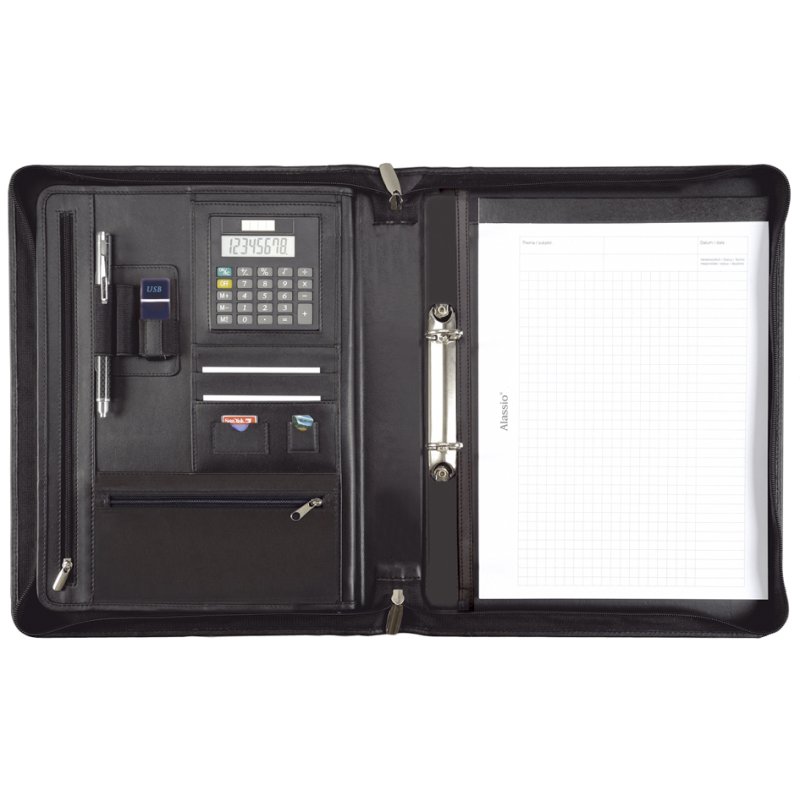 Alassio Carpo A4 ring binder, black nappa leather