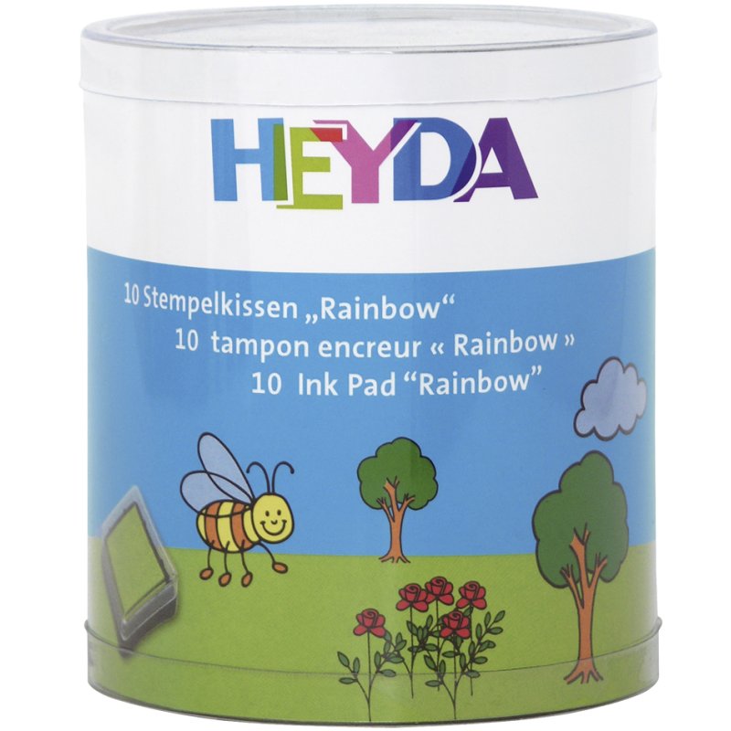 HEYDA rainbow stamp box, 10 stamp pads, 30×30 mm, colour assortment