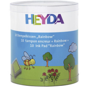HEYDA regenboog stempeldoosje, 10 stempelkussens, 30×30 mm, kleurensortiment