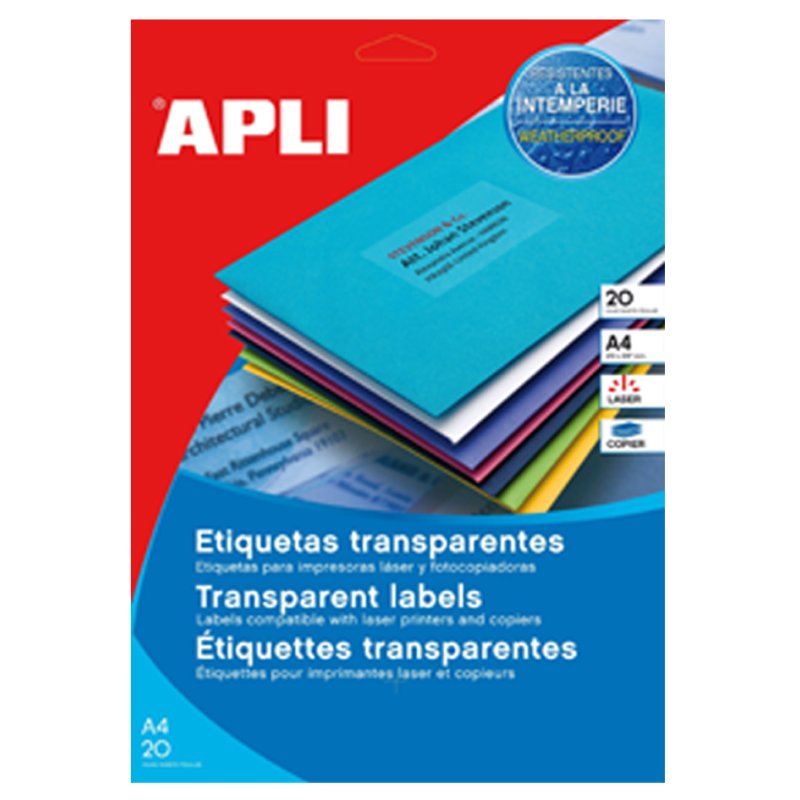 APLI étiquettes résistantes aux intempéries, 99,1 × 67,7 mm, transparent, 160 pcs
