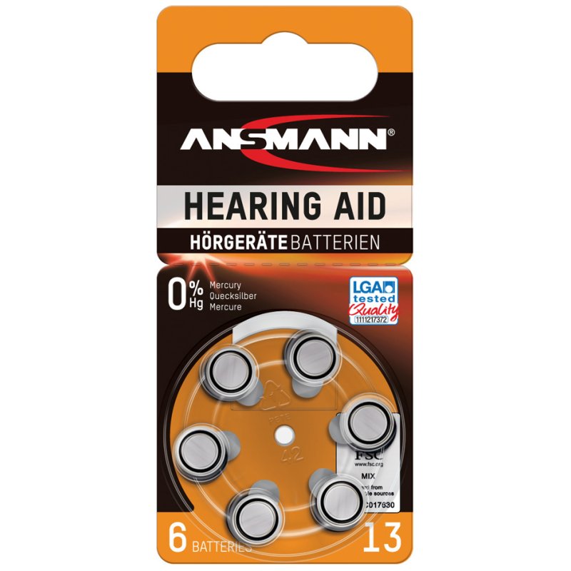 ANSMANN piles pour appareils auditifs 13 PR-48, 1,4 volt, 6 pièces
