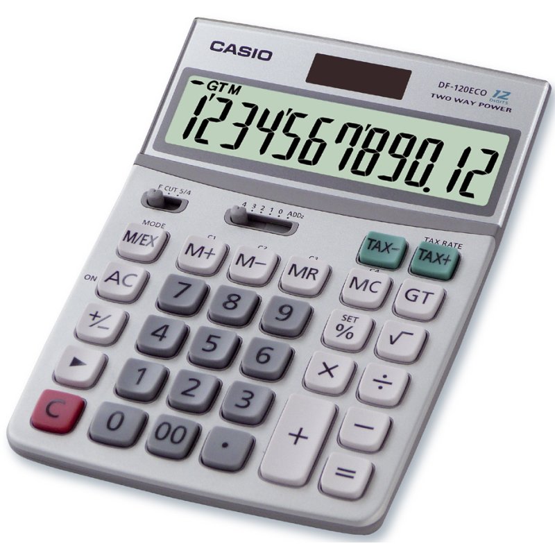 Casio Calculatrice DF-120 ECO, gris argent, pile, 12 chiffres