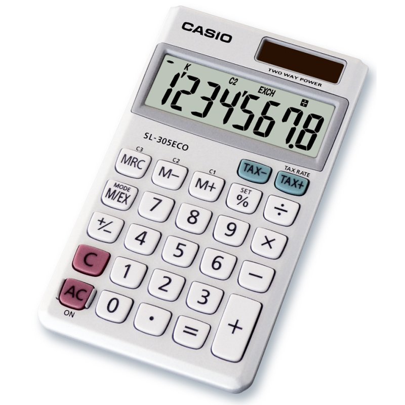 CASIO calculatrice SL-305 ECO, argent, alimentation batterie, affichage 8 chiffres
