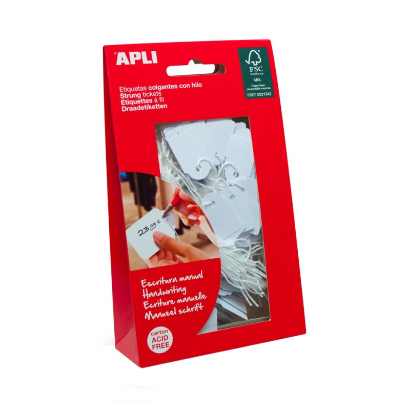 APLI prijskaartjes wit, 22×35 mm, met draad, 100 stuks