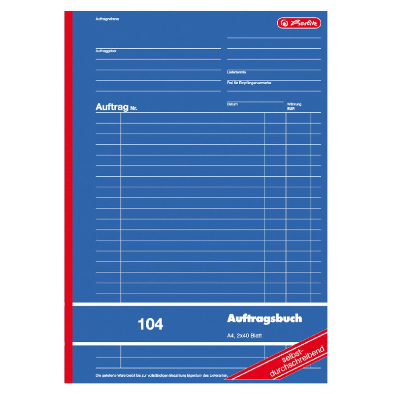 Bestelboek 'Bestelling 104', A4-formaat, 80 bladen.