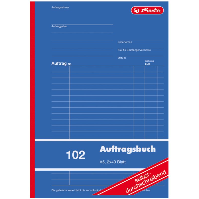 herlitz opdrachtboek Opdracht 102, A5, zelfkopiërend, 80 vel