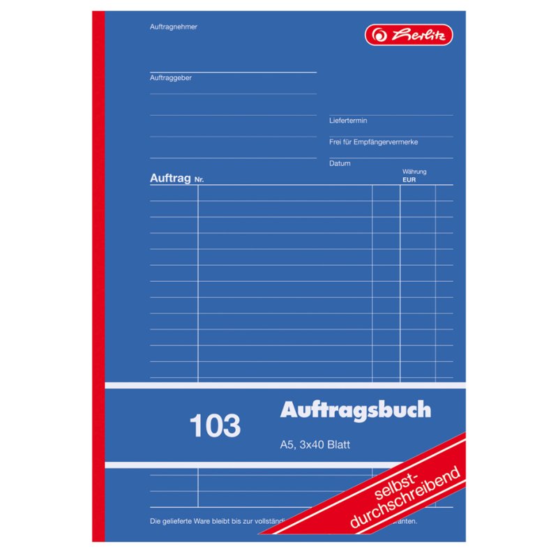 herlitz opdrachtboek Opdracht 102, A5, zelfkopiërend, 80 vel