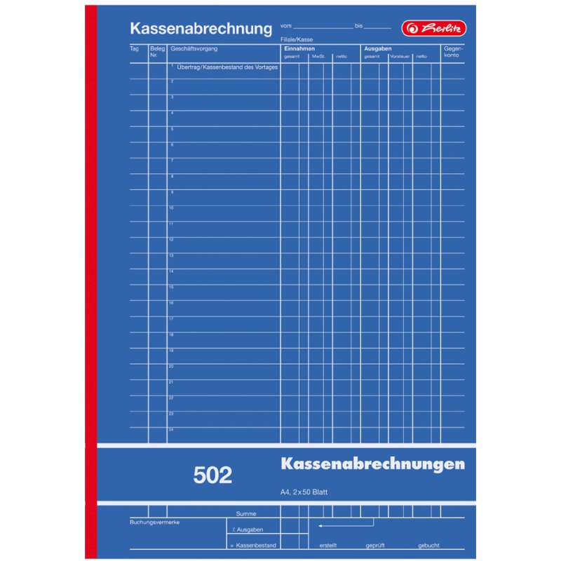 herlitz kasopmaakboek 502, A4, 2 × 50 vel, doorschrijfpapier