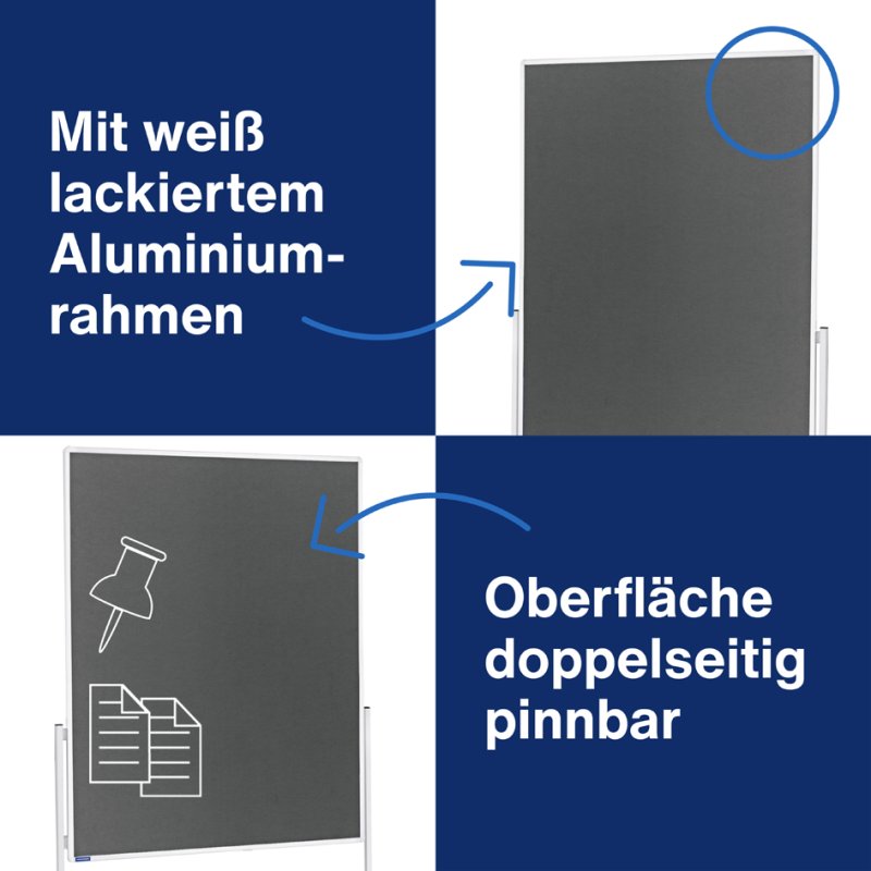 magnetoplan moderatietafel Moderat120x150, 120×150 cm, grijs vilt, wit aluminium frame