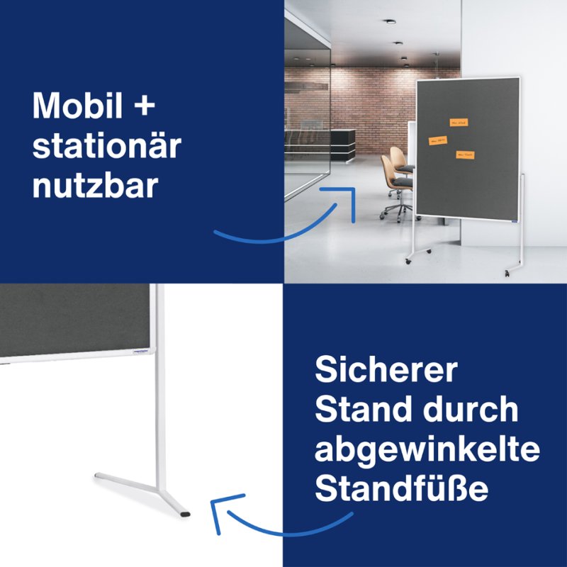 magnetoplan moderatietafel Moderat120x150, 120×150 cm, grijs vilt, wit aluminium frame