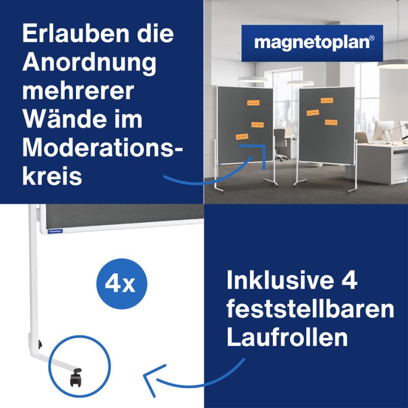 magnetoplan moderatietafel Moderat120x150, 120×150 cm, grijs vilt, wit aluminium frame