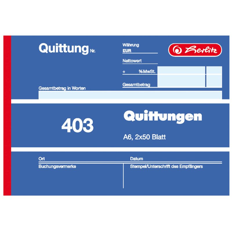herlitz formulierenboek Kwitantie 403, A6, 2 × 50 vellen
