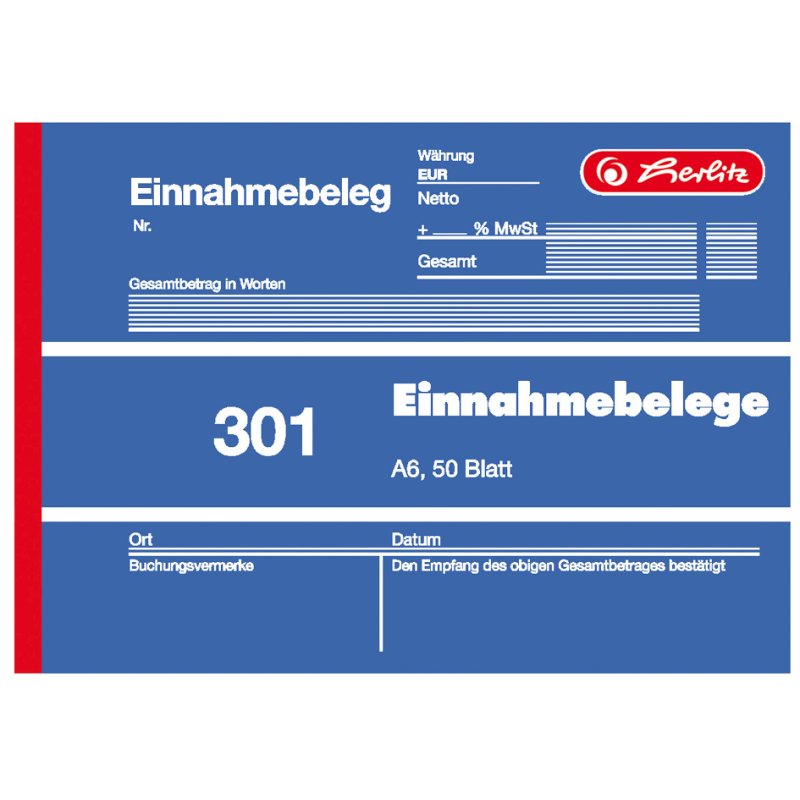 herlitz formulierboek Inkomstenbon 301, DIN A6, groen, 50 vel