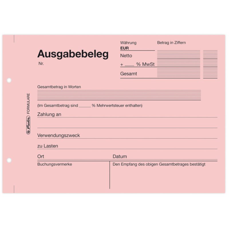 herlitz formulierboek uitgavenbon 302, DIN A6, roze, 50 vel