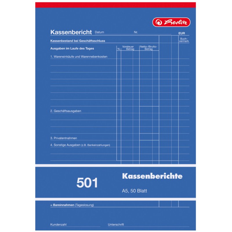 herlitz kasboekformulieren A5, geperforeerd, gegateerd, 50 vel