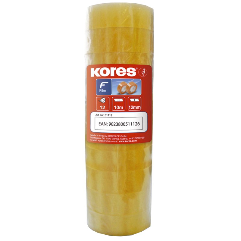 Kores transparante plakband, PP-materiaal, 19 mm × 33 m, 8 stuks