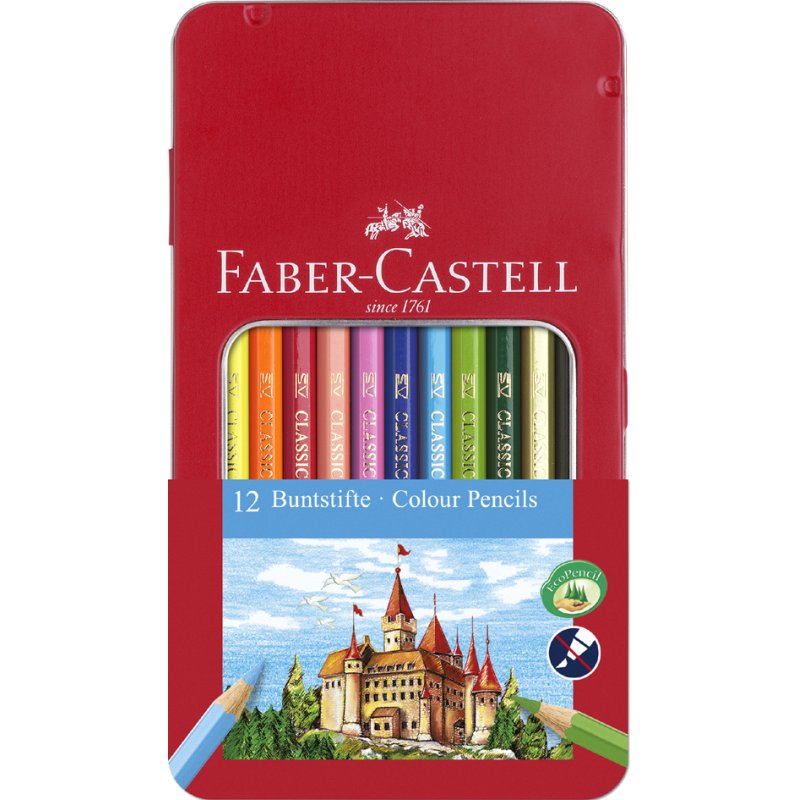 FABER-CASTELL kleurpotloden CASTLE zeskantig, metalen etui, 36 stuks