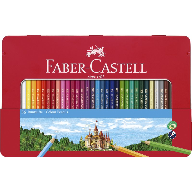 FABER-CASTELL crayons de couleur CASTLE hexagonaux, étui métallique, 36 pièces