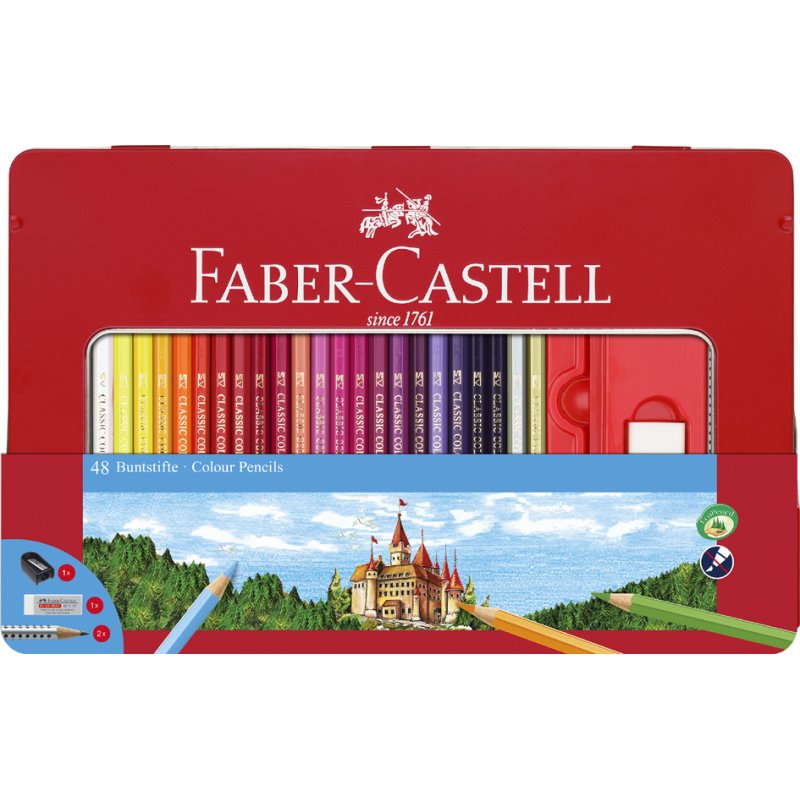 FABER-CASTELL crayons de couleur CASTLE hexagonaux, étui métallique, 36 pièces