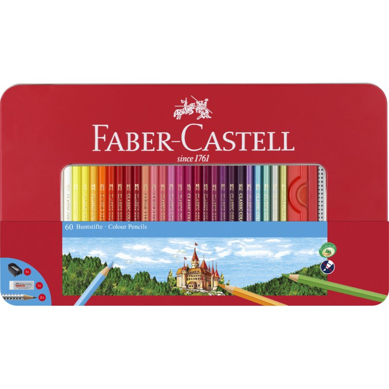 FABER-CASTELL crayons de couleur CASTLE hexagonaux, étui métallique, 36 pièces