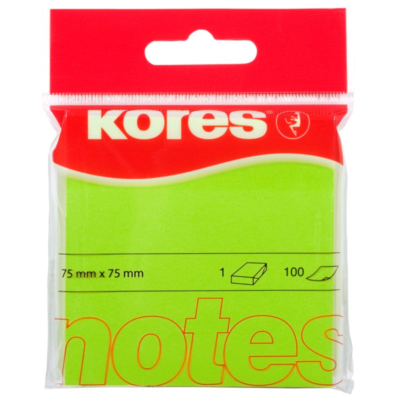 Kores notes adhésives NEON NOTES N4, 75×75 mm, vert, 100 feuilles