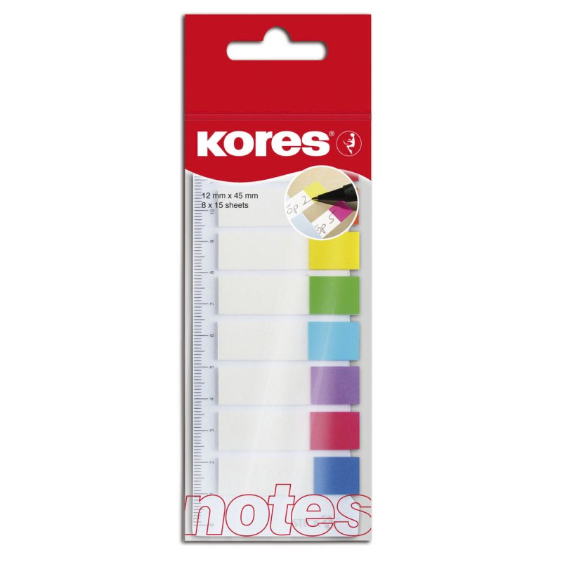 Kores pagemarker index tabs, 12 × 45 mm, 8 couleurs, 120 pièces