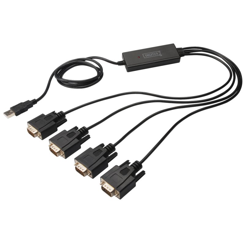 DIGITUS USB 2.0 naar 4x RS232 adapterkabel, zwart, 1,5 m