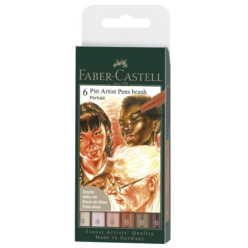 Faber-Castell brush pennen PITT Artist Pen Portrait, pinselspits, 6 stuks
