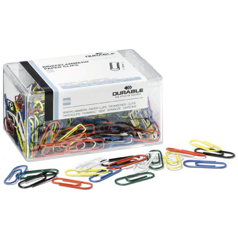 DURABLE trombones colorés laqués pointus, 26 mm, 6 couleurs, 500 pièces