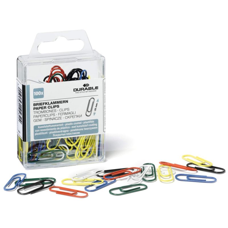 DURABLE trombones plastique colorés, 26 mm, 100 pièces