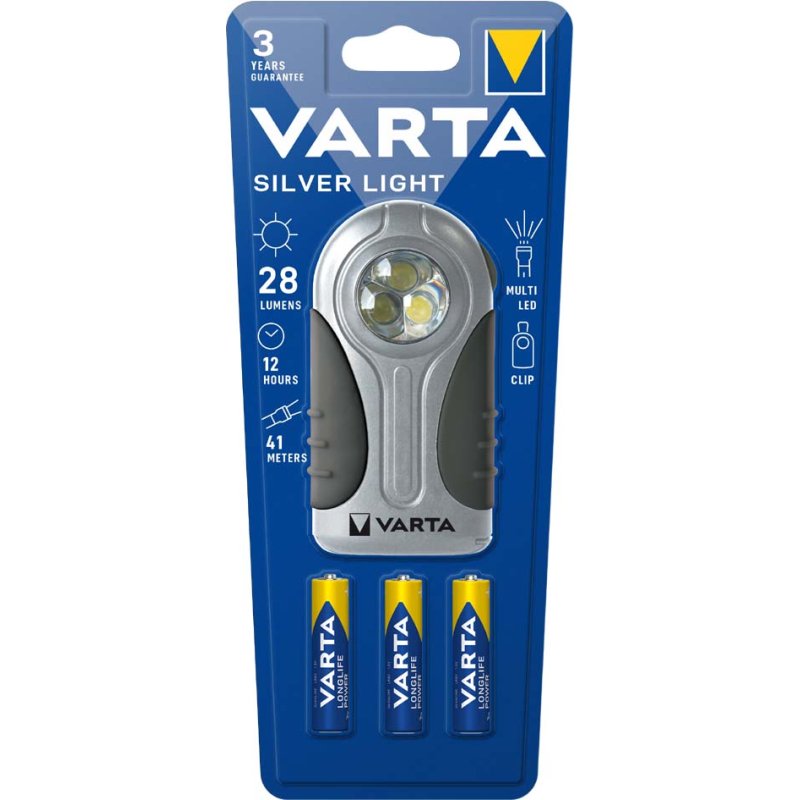 VARTA zaklamp LED Silver Light, 3×5 mm LED, zilver, inclusief 3×AAA batterijen