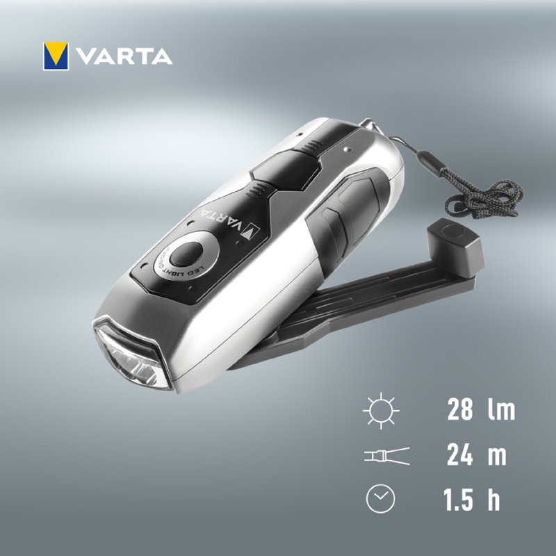 VARTA zaklamp dynamo LED, oplaadbaar, 28 lumen, 26 m reikwijdte