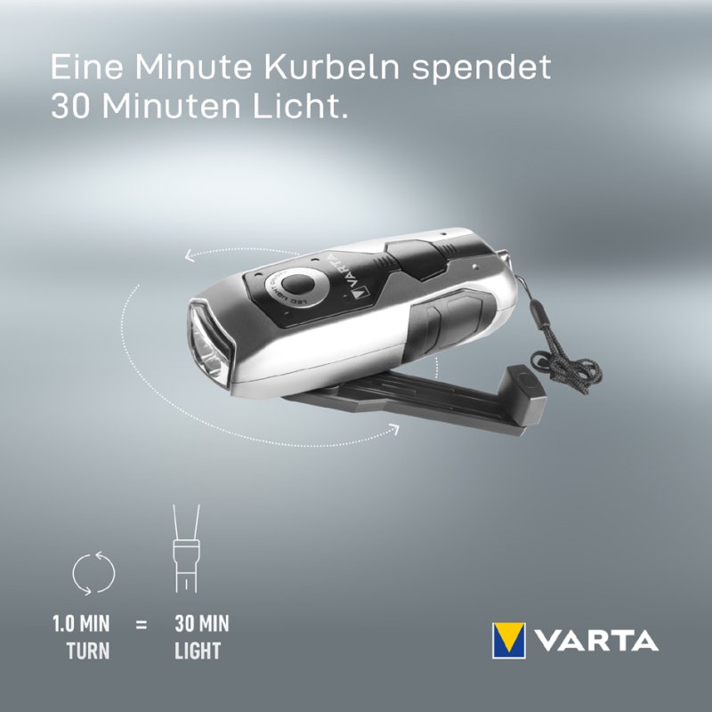 VARTA zaklamp dynamo LED, oplaadbaar, 28 lumen, 26 m reikwijdte