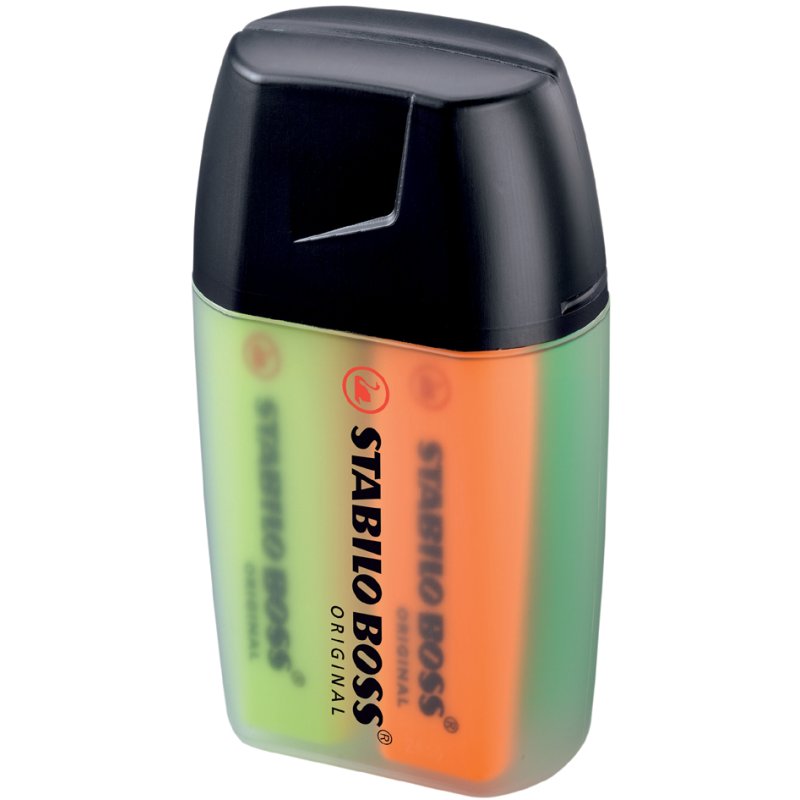 STABILO surligneurs BOSS ORIGINAL, set de 4, boîte de rangement, jaune/vert/orange/bleu