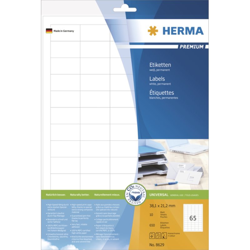 HERMA étiquettes universelles premium, 105×148 mm, blanc, 40 pièces