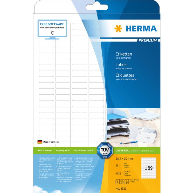 HERMA étiquettes universelles premium, 63,5×38,1 mm, blanc, 525 pièces