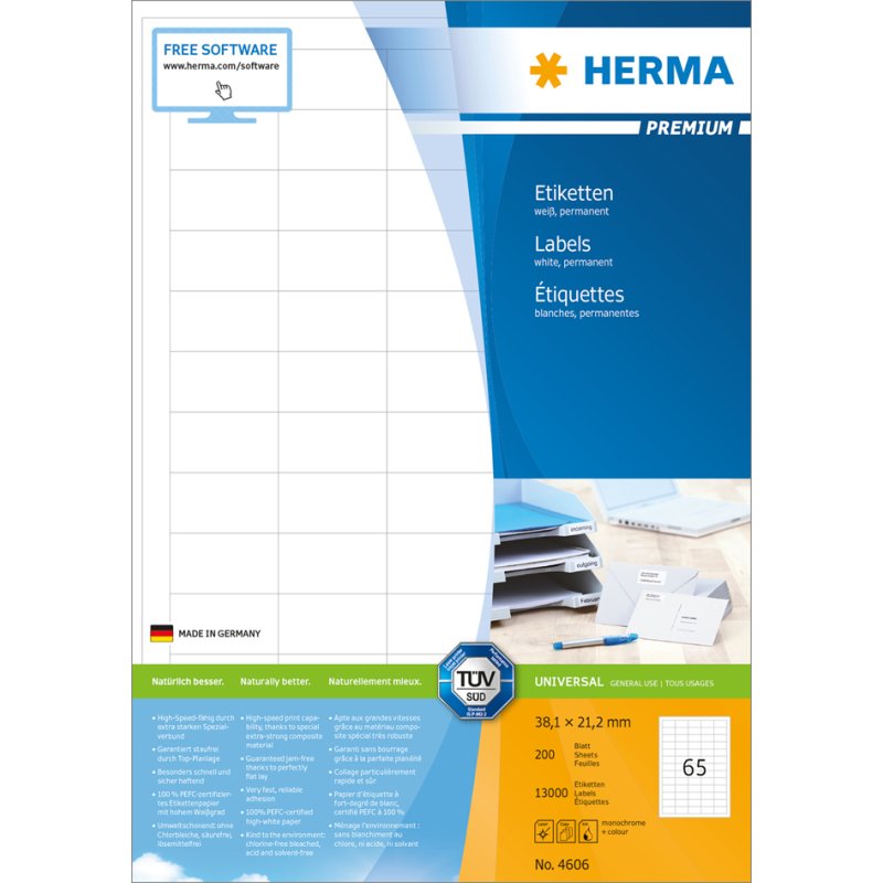 HERMA universele etiketten premium, 70 × 16,9 mm, wit, 10.200 stuks