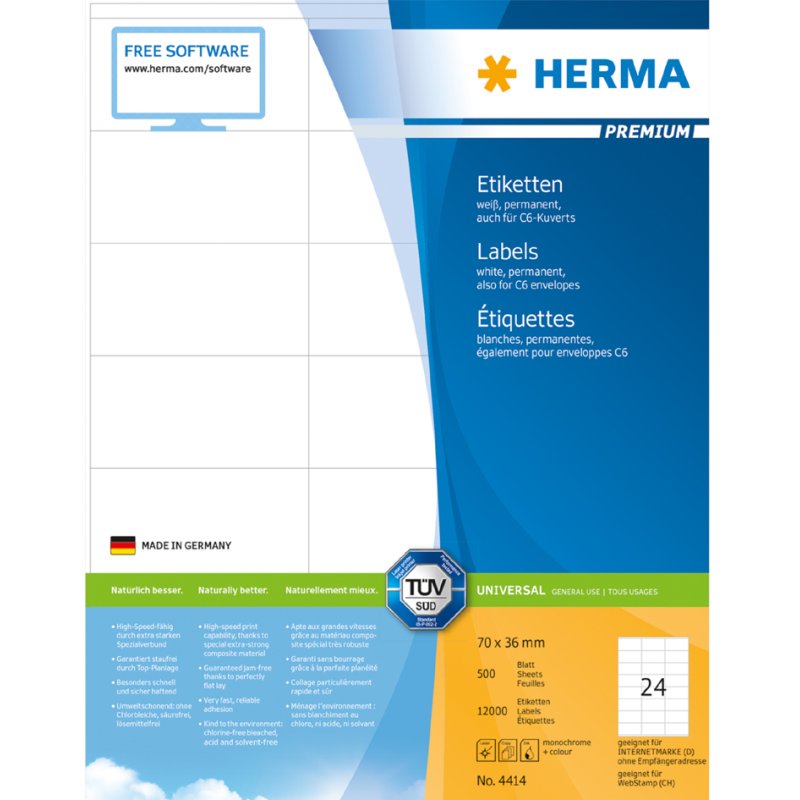 HERMA étiquettes universelles premium, 105 × 48 mm, blanc, 6000 pièces