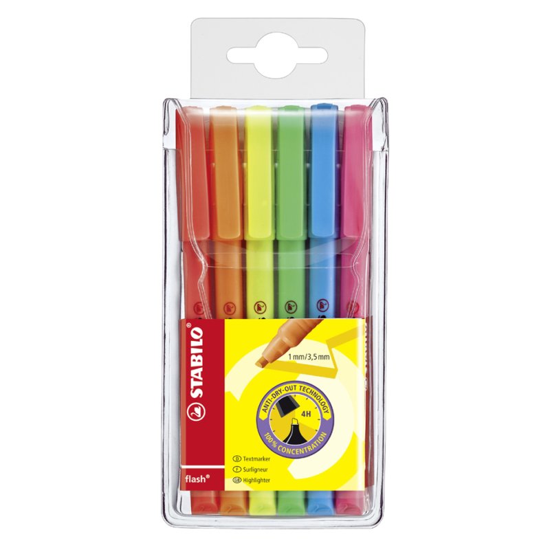 STABILO Flash highlighters, 4 pieces, yellow green blue pink