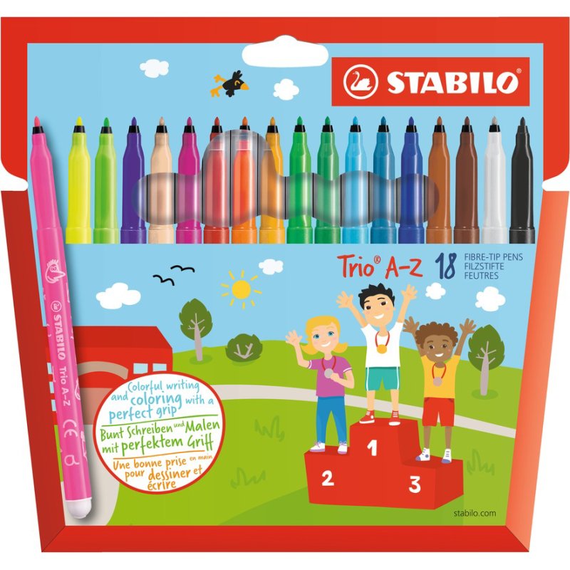 STABILO viltstiften Trio A-Z, 0,7 mm, driehoekige grip, 18 stuks