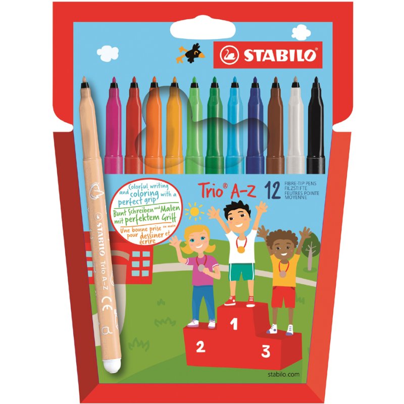 STABILO viltstiften Trio A-Z, 0,7 mm, driehoekige grip, 18 stuks