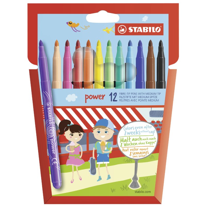 STABILO marqueurs Power, ronds, lavables, 12 pièces