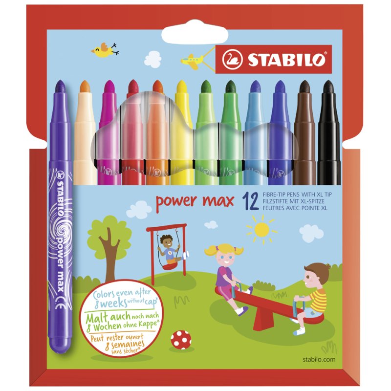 STABILO viltstiften PowerMax, rond, lavable, 12 pièces