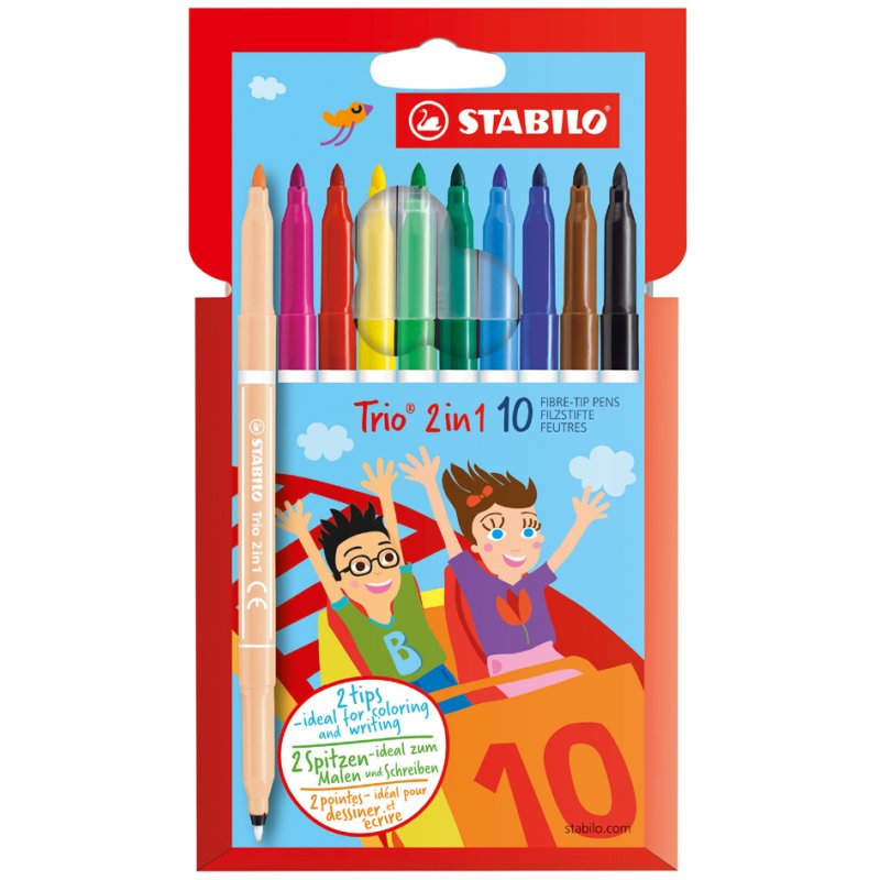 STABILO fineliner Trio 2-in-1, double-sided, triangular grip, 10 pieces